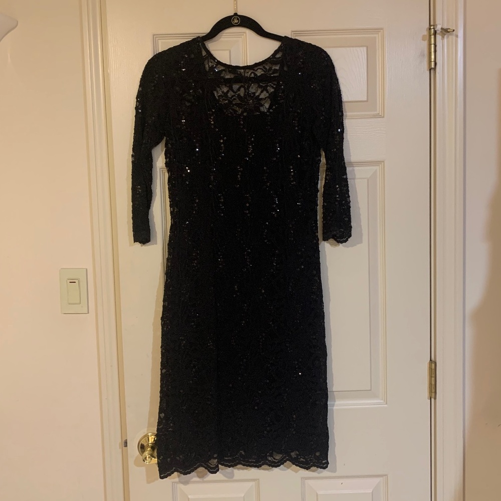 Marina Black Lace Embellished Lined Dress sz 6